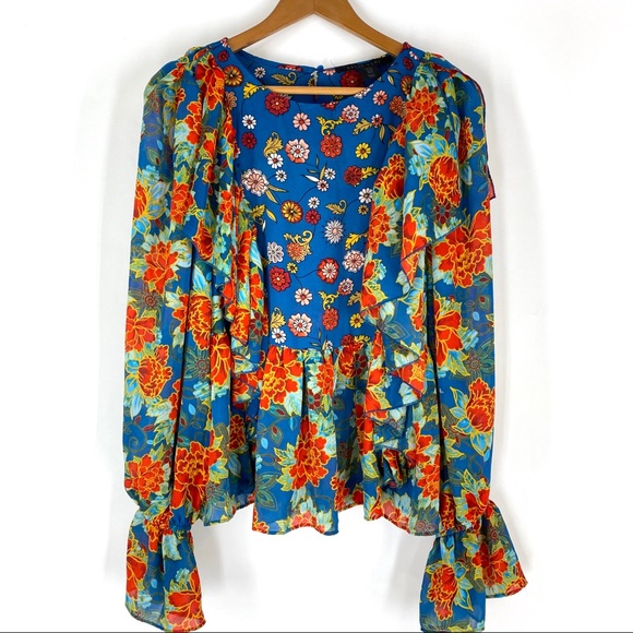 Anthropologie Tops - Belle Vere Ruffled Floral Boho Top Size M